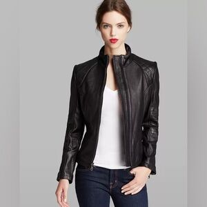 DKNY Black Leather Moto Jacket - Size L